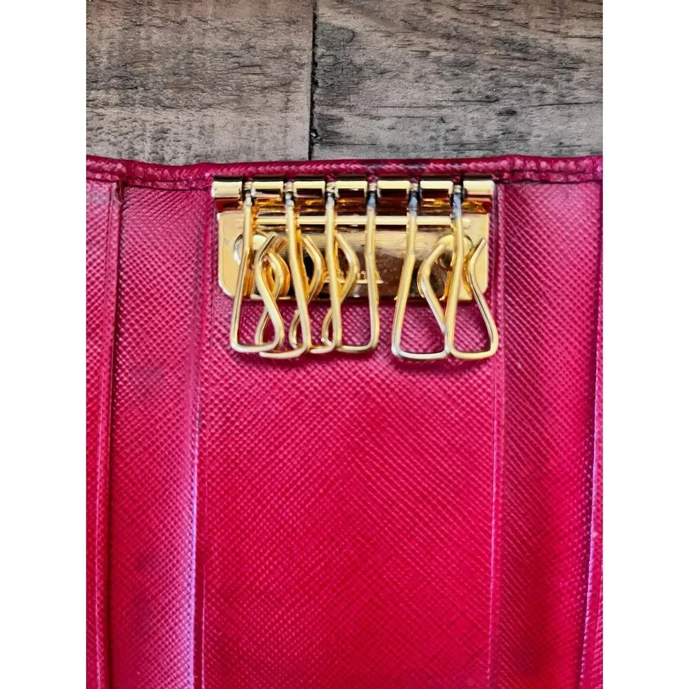 PRADA Red Saffiano leather key holder/card case double snaps (repainted)